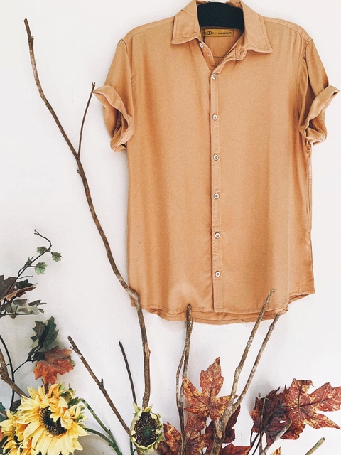 Camisa Over de Botões Feminina Manga Curta - Cor Salmão