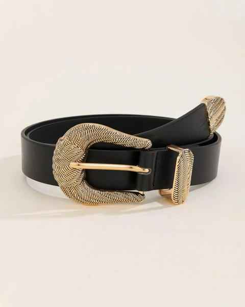 Cinto Preto com Fivela Dourada Trabalhada