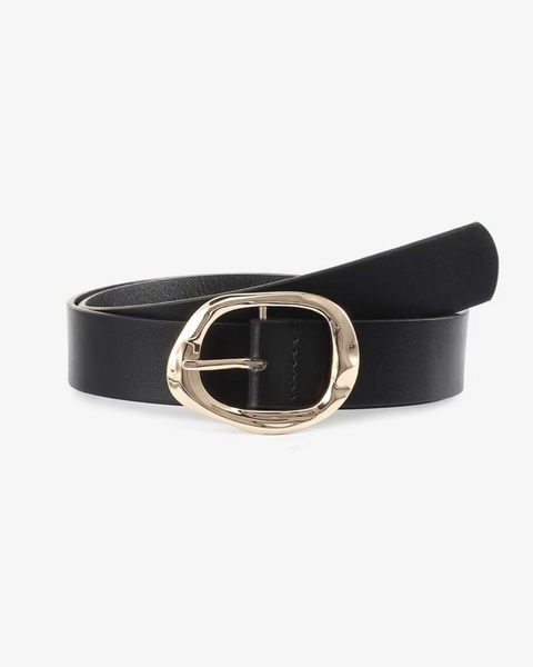 Cinto Preto com Fivela Irregular Dourada