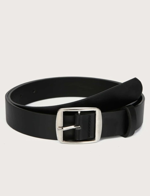 Cinto Preto com Fivela Prateada