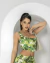 Top Cropped Feminino Estampado Verde com Alças e Lastex - comprar online