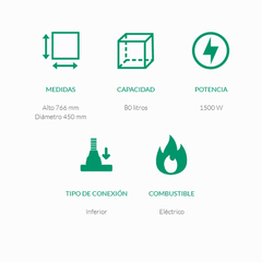 Termotanque Eléctrico Volcan 0080IV - 80 Litros - Conexion Inferior - 1500W - comprar online