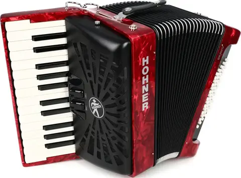 Acordeón Cromático a Piano Hohner Bravo II 48 Bajos 26 Teclas Rojo