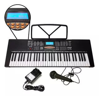 Teclado SUNSET 5 Octavas 61 Teclas + Micrófono + Fuente Color Negro