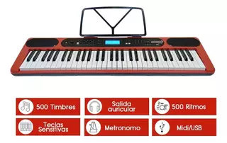 Teclado Sunset Sk188 61 Teclas Usb Midi Color Rojo
