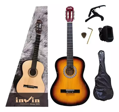Pack Guitarra Clásica Inwin Cl39 Sb Funda, Afinador y Capo