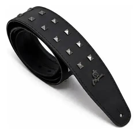 CORREA PARA GUITARRA DE CUERO NEGRO PIRAMIDAL NICKEL 07MJ01