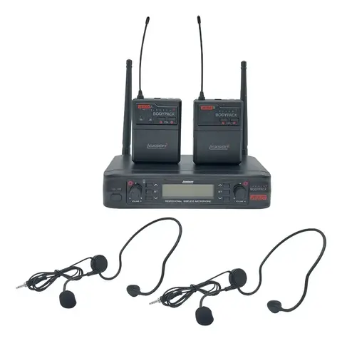 Micrófono Inalámbrico Doble Vincha Uhf Lexsen 2b300 Color Negro