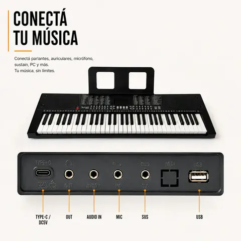 Teclado Órgano 61 Teclas Sunset Music 5 octavas Sk170 Usb Bluetooth + Microfono + Funda - comprar online