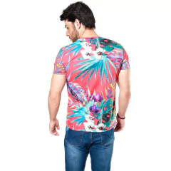 Camiseta Masculina Floral Fundo Vermelho - Otto na internet