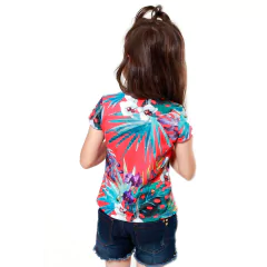 T-Shirt Menina Floral Fundo Vermelho - Isabb na internet