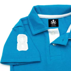 Polo Infantil Bordada Manga Curta Piquet Azul Com Detalhes Em Branco | Otto - comprar online