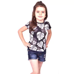 T-Shirt Menina Floral Fundo Preto - Isabb - comprar online