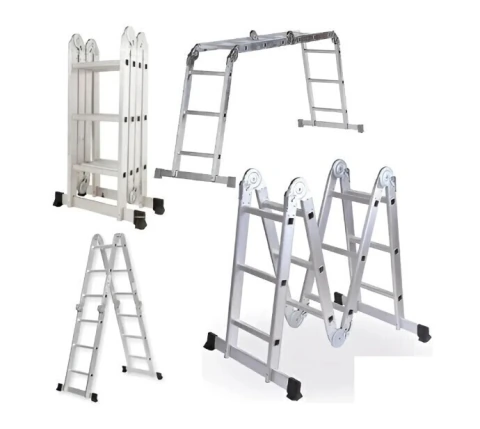 Escalera Multifunción De Aluminio Plegable Articulada 4x3 12 Escalones Reforzada Plateada