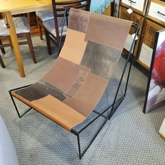 Asiento Reposera Parches Cuero Legítimo Base Hierro Sillón - Jaspe Deco