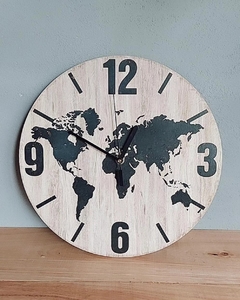 Reloj de Pared Mapa Mundo Rústico 28.5 cm Decorativo Negro en internet