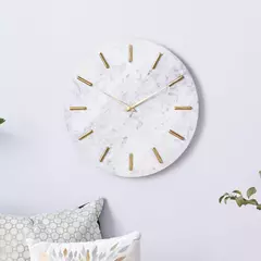 Reloj de Pared Mármol y Metal Diseño Elegante 39 cm Dorado - Jaspe Deco