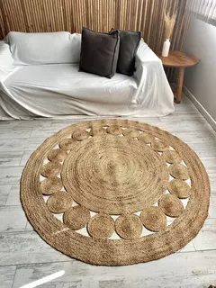 Alfombra Redonda Yute 120 Cm Rústica Diseño Círculos Living en internet