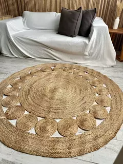 Alfombra Redonda Yute 120 Cm Rústica Diseño Círculos Living - comprar online