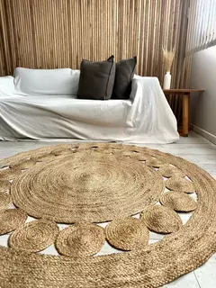 Alfombra Redonda Yute 120 Cm Rústica Diseño Círculos Living - Jaspe Deco