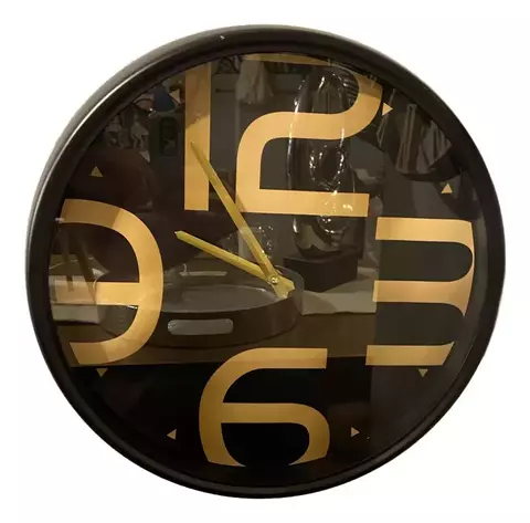 Reloj Pared Negro Dorado Con Vidrio Números Grandes 40 Cm