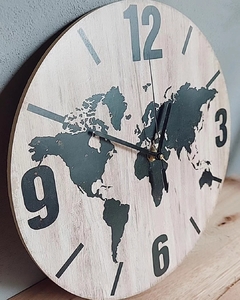 Reloj de Pared Mapa Mundo Rústico 28.5 cm Decorativo Negro - comprar online