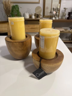 Set de Portavelas de Madera Natural – 3 Piezas Decorativas - Jaspe Deco