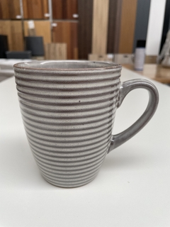 Taza Jarro Mug Cerámica Desayuno Gris Rayado 384 ml - Jaspe Deco