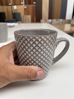 Taza Jarro Mug Cerámica Desayuno Gris Rombos 384 ml - Jaspe Deco