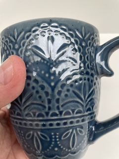 Taza Jarro Mug Cerámica Desayuno azul arabesco 384 ml