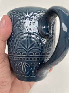 Taza Jarro Mug Cerámica Desayuno azul arabesco 384 ml - tienda online