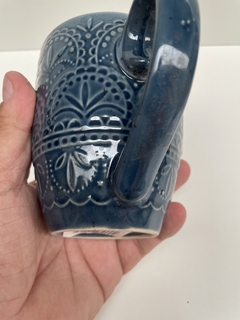 Taza Jarro Mug Cerámica Desayuno azul arabesco 384 ml - Jaspe Deco