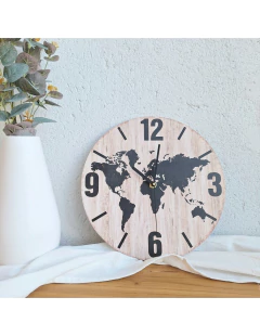 Reloj de Pared Mapa Mundo Rústico 28.5 cm Decorativo Negro - Jaspe Deco