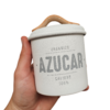 Tarro Lata Azúcar Azucarera Blanco Metal Cuero 0.5 L Cocina