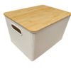 Caja Organizadora Plastica Blanca Con Tapa Madera Bambú 38cm