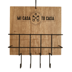 Llavero Recibidor Decorativo Madera y Metal "Mi Casa Es Tu Casa"