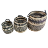 Canasto Seagrass Fibra Natural y Negro set x 3