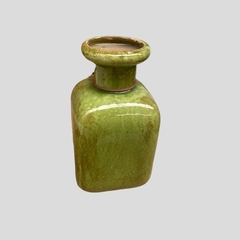 Jarron Botellón Ceramica Verde 23 cm