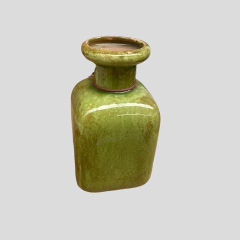 Jarron Botellón Ceramica Verde 23 cm