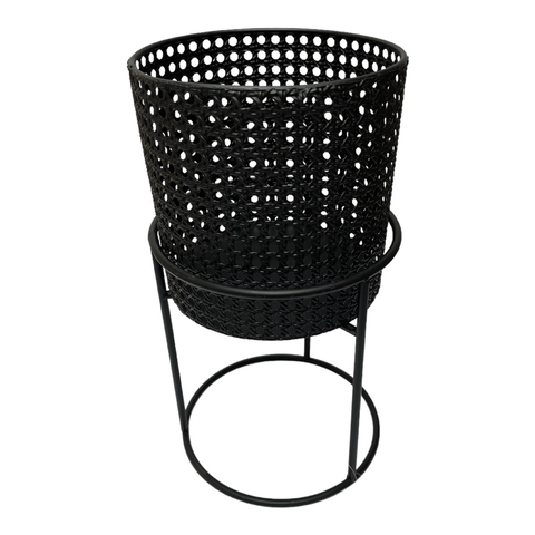 Maceteros Metal calado negro Porta Macetas Redondo con base Grande 30 cm