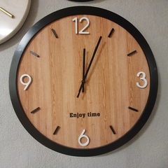Reloj De Pared Grande Madera Y Negro 50cm Decorativo Living - comprar online