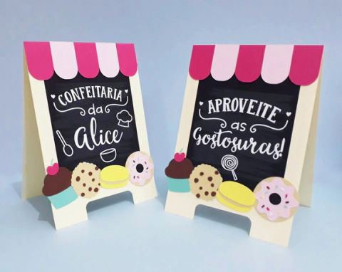 Kit com 2 Mini Cavaletes Confeitaria Displays de Mesa