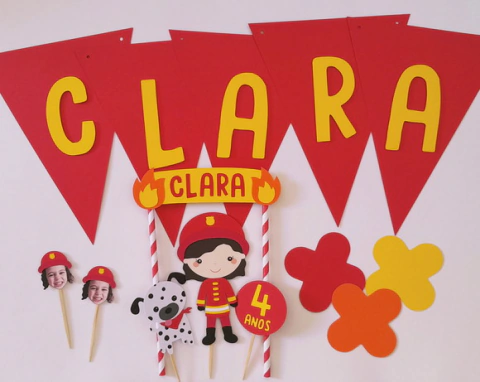 Kit Festa Bombeiros | Só Um Bolinho com Topper de Rostinho