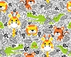 Tecido 104 - Animais Leão Girafa Tigre