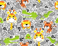 Tecido 104 - Animais Leão Girafa Tigre