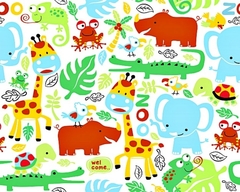 Tecido 133 - Animais Girafa Elefante Jacaré