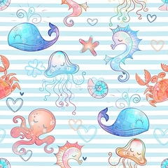 Tecido 50 - baleia agua viva fundo do mar