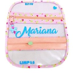 Porta Máscaras Duplo Florzinha com nome Azul