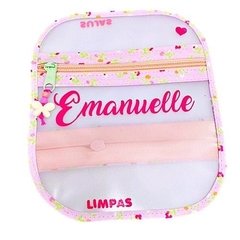 Porta Máscaras Duplo Florzinha com Zíper Salmão