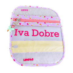 Porta Máscaras Duplo Tecidinho Floral Zíper Amarelo e Salmão